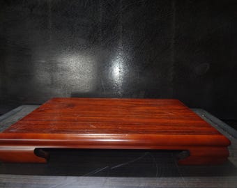 Vintage Japanese Wooden Bonsai Stand Hand Carved Single Wood Ikebana Display Platform Wabi Sabi Tray 36cm