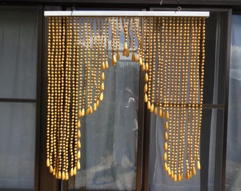 Japanese Plastic Beaded Curtain Noren Style 84x90cm Yellow Traditional Door Divider Interior Room Decor