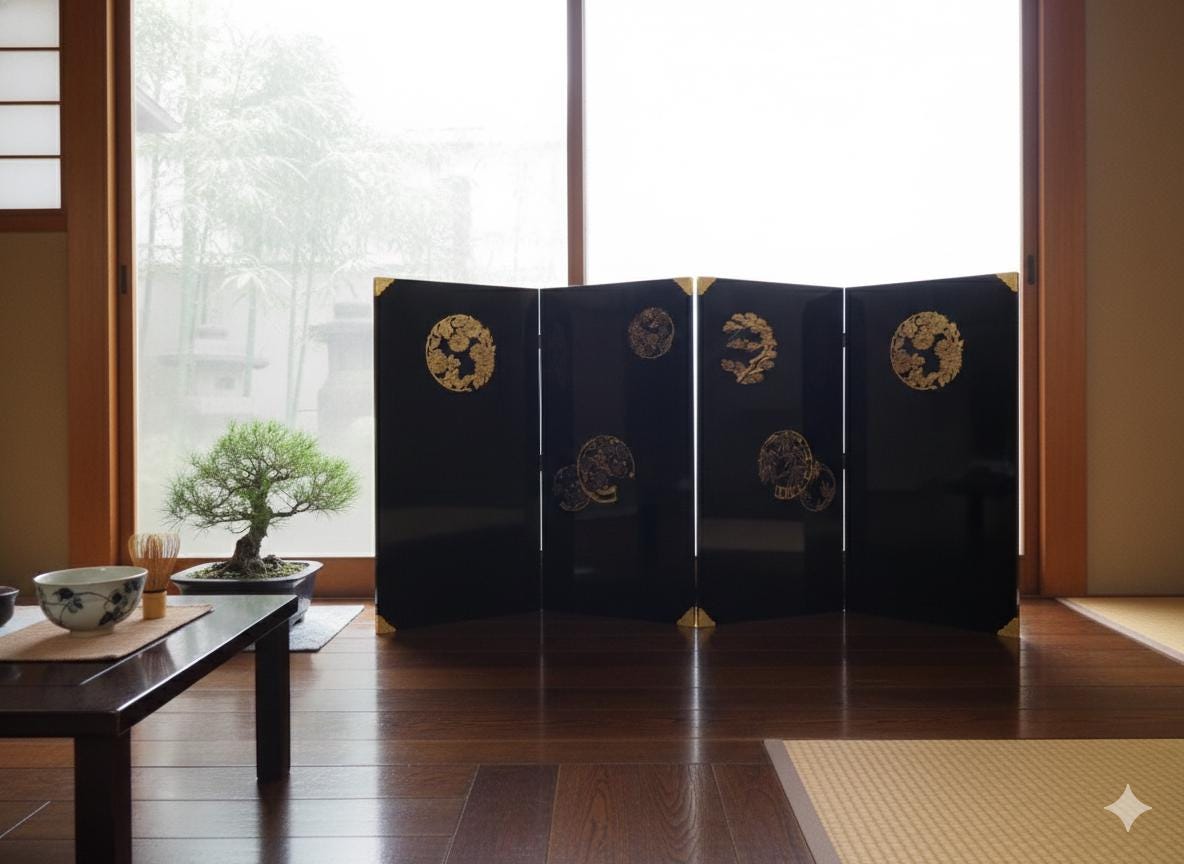 ☆ヴィンテージ☆4面パーテーション☆ハンドペイント☆ Vintage Japanese 4 Panel Dividers - Etsy
