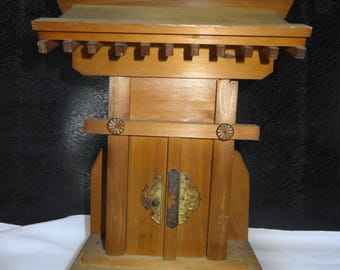 Antique Japanese Kamidana Altar, Tenryu Okami Dragon God Shrine, Shinto Home Altar for Fortune & Success, Vintage Wooden Miniature Shrine