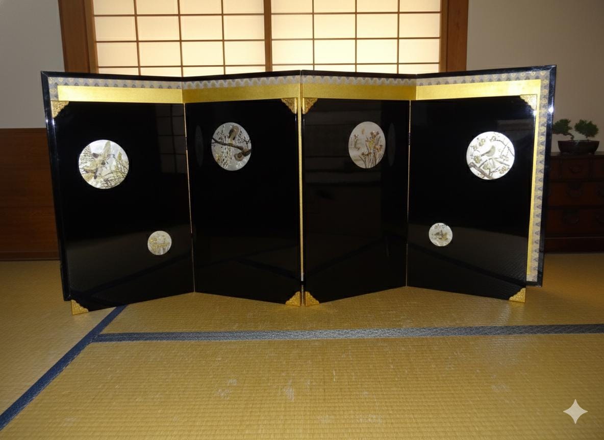 ☆ヴィンテージ☆4面パーテーション☆ハンドペイント☆ Vintage Japanese 4 Panel Dividers - Etsy