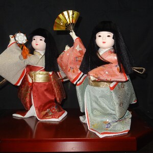 Rare Japanese Child Doll by Kyowarabe, Pure Silk Kimono with Gold Leaf, Urushi Lacquer Base, Luxury Zen Japandi Home Decor, Mint 15"