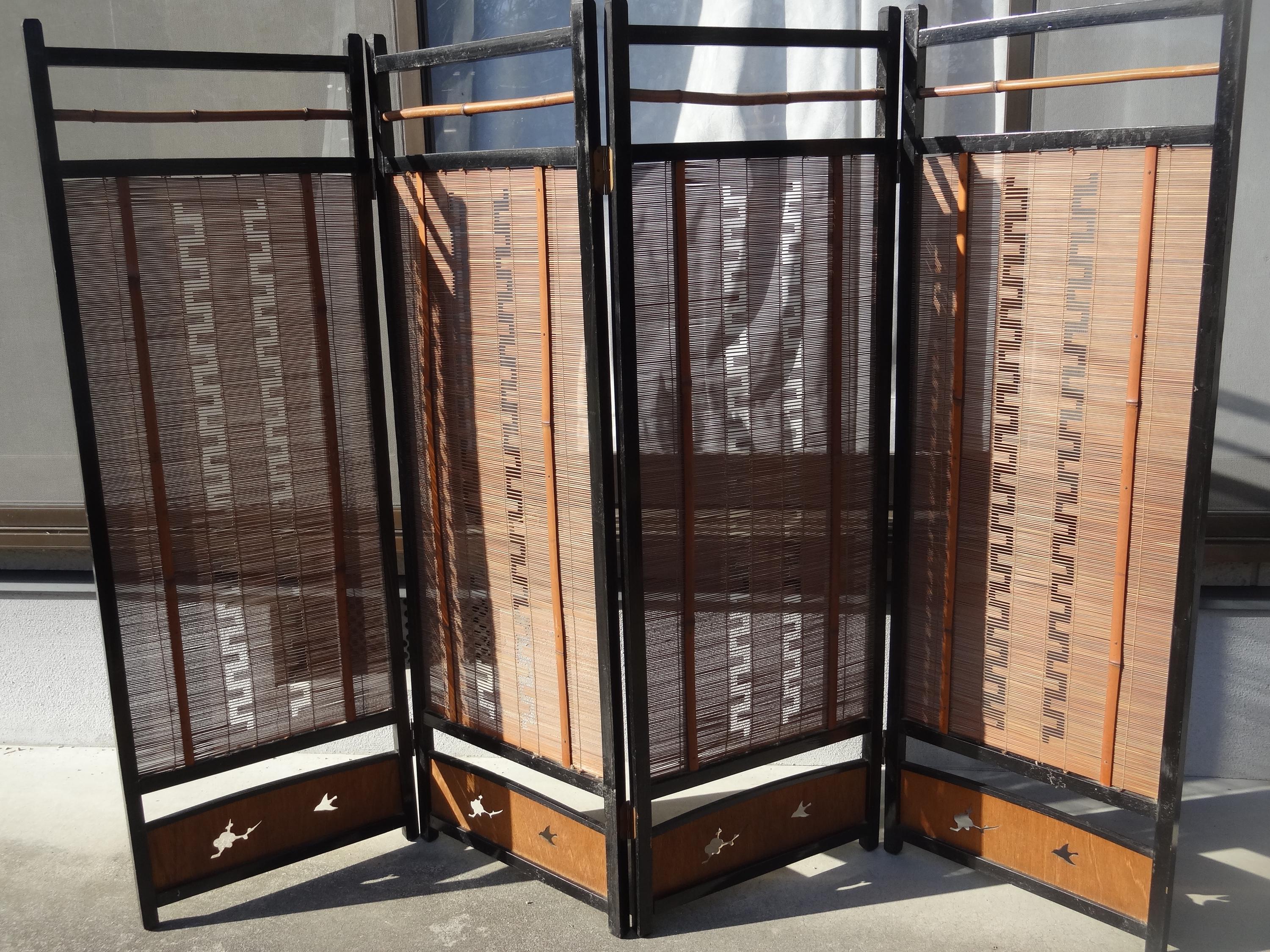☆ヴィンテージ☆4面パーテーション☆ハンドペイント☆ Vintage Japanese 4 Panel Dividers - Etsy