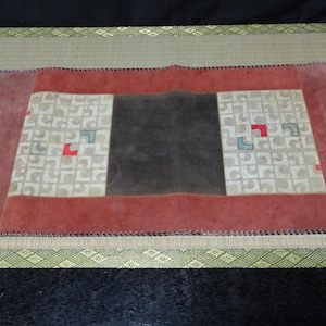 Vintage Japanese Leather Table Runner Silk Lining Wabi Sabi Patchwork Textile Art 89cm