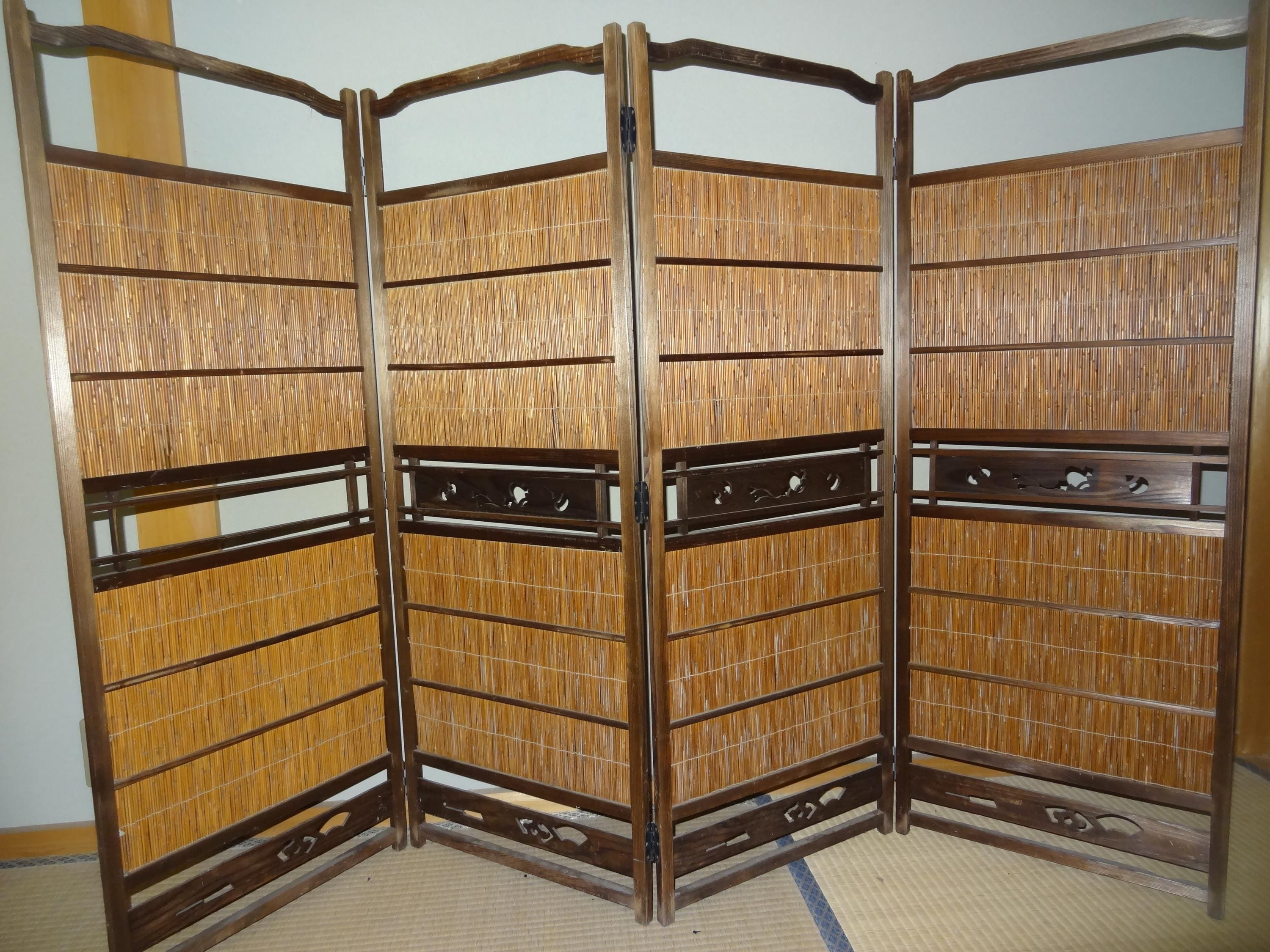 ☆ヴィンテージ☆4面パーテーション☆ハンドペイント☆ Vintage Japanese 4 Panel Dividers - Etsy