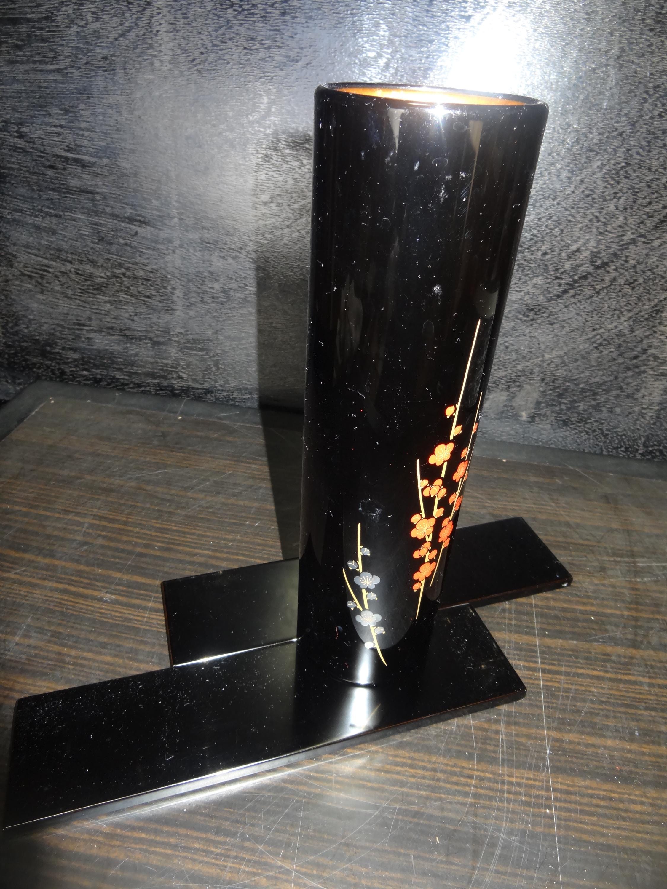 Wajima Lacquer Vase – Japanese Urushi Wooden Flower Vase With Plum
