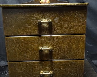 Unique Japanese Wooden 3 Drawer Desk Tansu Chest, Natural Log Handle, Wabi Sabi Decorative Storage Box, Japandi Zen Desktop Organizer, Mint