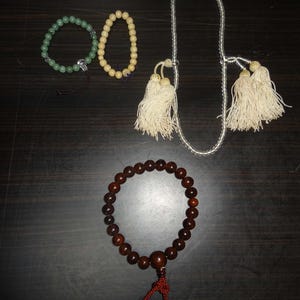Japanese Buddhist Juzu Rosary Beads Set of 4 | Wood, Jade, Lotus Seed, Crystal | Handmade Prayer Beads | Traditional Japan Craft