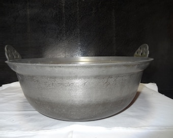 Early 20th C. Japanese Aluminum Cooking Pot with Heavy Wood Lid, Rustic Farmhouse Kitchenware, Industrial Wabi Sabi Decor, 13" Wide