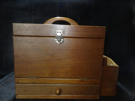 Vintage Japanese Wooden Sewing Box Mirror Vanity Storage Jewelry Organizer Traditional Japanese Craft Box