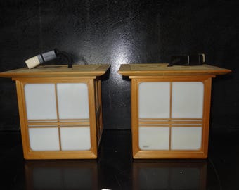 Juego de 2 faroles zen japoneses, lámpara Hina Matsuri Bonbori, lámpara de mesa con marco de madera, decoración Wabi Sabi para el hogar, hecha en Japón, en perfecto estado.