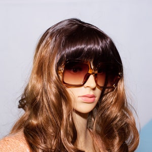 Retro Oversized Brown Boho Square Sunglasses 70s Vintage Inspired