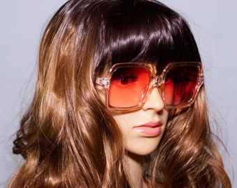 Retro Oversized Pink Boho Square Sunglasses 70s Vintage Inspired