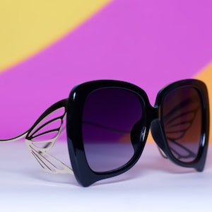 70s Flutter Retro Black Oversized Butterfly Sunglasses Vintage 70s Inspired