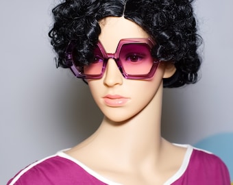 Retro Oversized Purple Hexagon Sunglasses | Vintage 70s Inspired