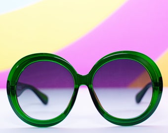 Retro Green Oversized Round Sunglasses | The Keane 60s Vintage Inspired
