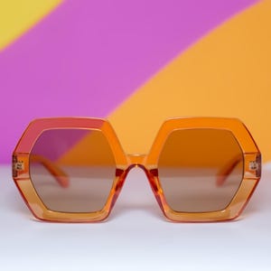 Retro Oversized Orange Hexagon Sunglasses | Vintage 70s  display picture 2