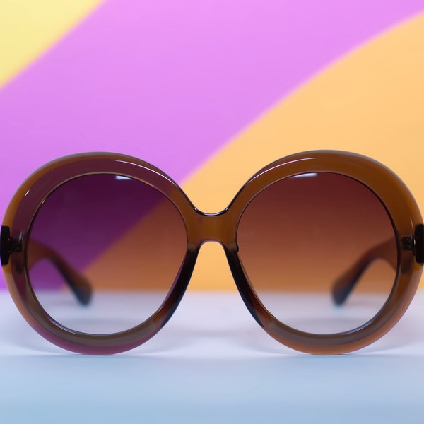 Retro Brown Oversized Round Sunglasses | The Keane 60s Vintage Inspired