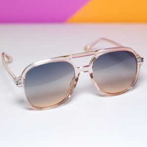 Retro Ombre Lens Tan Aviator Double Bridge Sunglasses | 70s Vintage Inspired