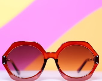 Retro Brown Octagon Frame Round Lens Sunglasses Vintage 60s Mod Inspired
