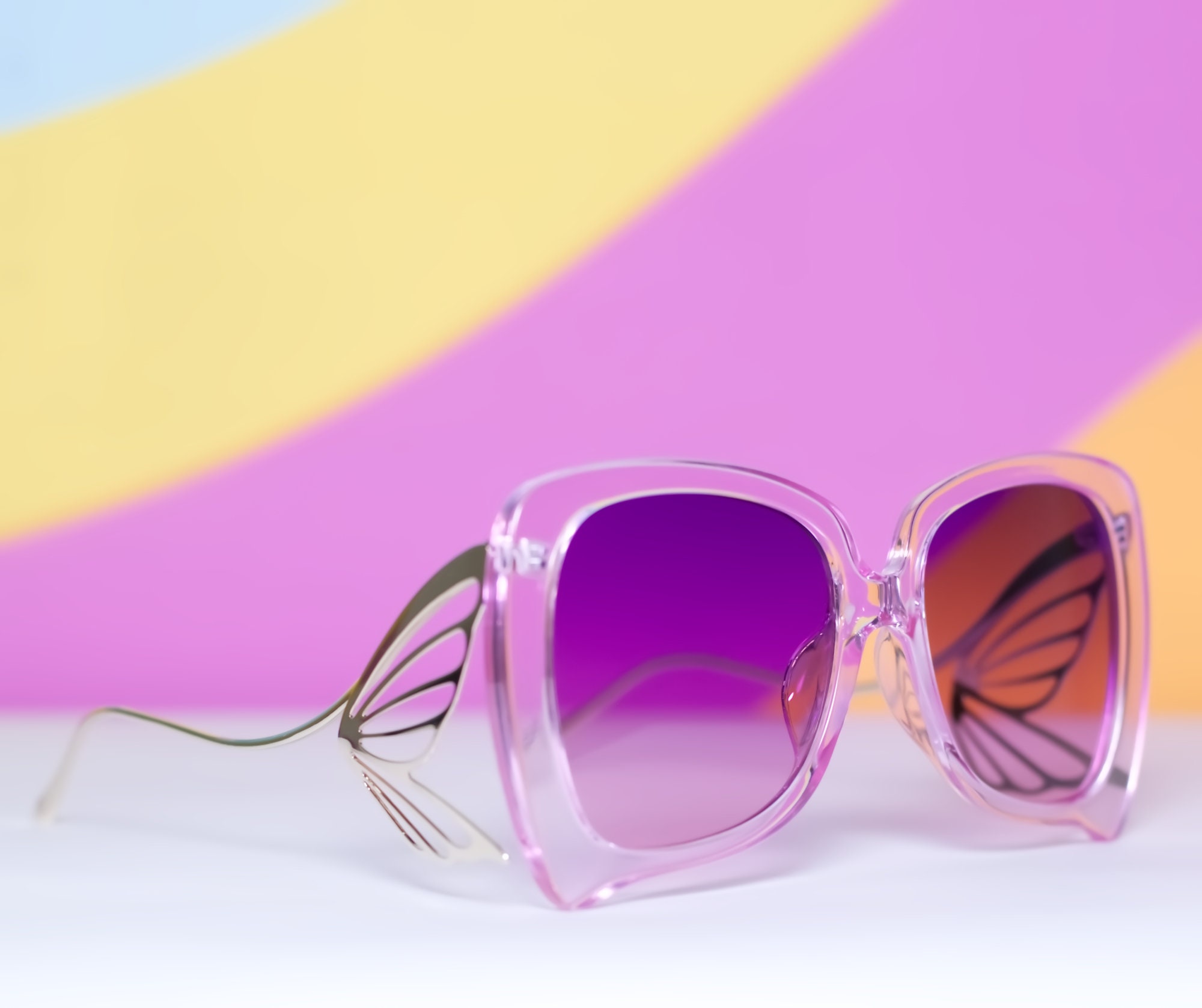 Vintage 1970s Pink/Blue gradient Oversized sunglasses Antique Bronze Grandpa Thin Aviator Gradient Sunglasses with  main image 4