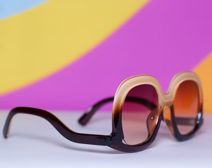 Retro Brown Oversized Drop Arm Sunglasses Vintage 70s Inspired