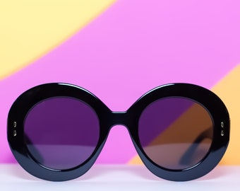 Retro Black Round Sunglasses | Vintage 60s Mod Inspired