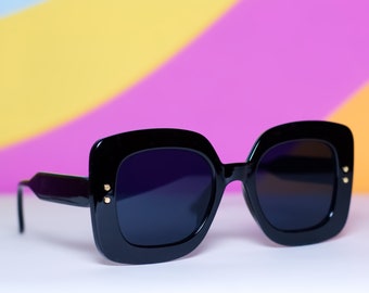 Retro Black Oversized Sunglasses | Vintage 60s Mod Inspired Chunky Square