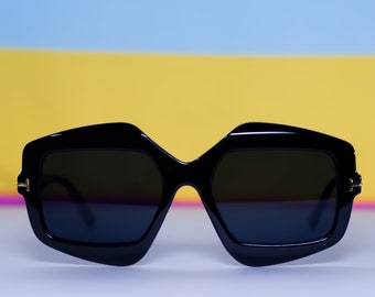 Retro Oversized Black Angular Sunglasses | Vintage 80s Inspired