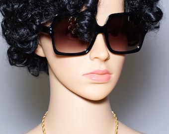 Retro Oversized Black Disco Square Sunglasses 70s Vintage Inspired