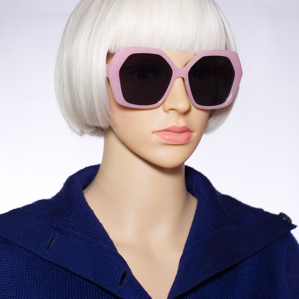 Retro Pink Oversized Dark Tint Sunglasses | Bubblegum Mod 60s 70s Vintage Inspired