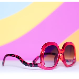 Retro Red Rasberry Oversized Drop Arm Sunglasses Vintage 70s Inspired