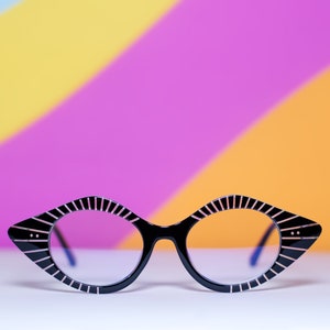 Retro Starburst Cat Eye Eyeglasses Computer Blue Lens | Black or Brown Frames