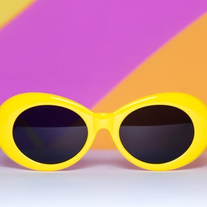 Retro Yellow Oval Sunglasses 90s 60s Mod Inspired