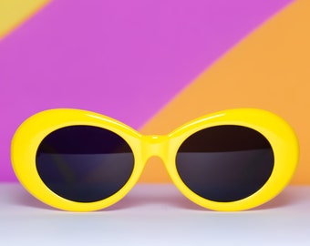 Retro Yellow Oval Sunglasses 90s 60s Mod Inspired