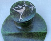 Antique Heintz Sterling Silver on Bronze Arts and Crafts Art Nouveau Cardinal Bird Inkwell