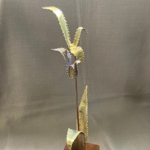 Retro Jere Style Brass Wood Metal Art Flower Sculpture