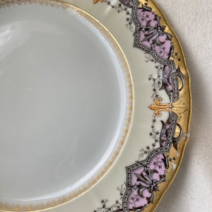 Antique German Schramberg Fine Porcelain Gilt Purple Handpainted Dinner Plate