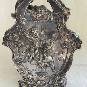 Antique Art Nouveau Silver Overlay Porcelain Cherub Putti Flower Vase