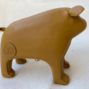 Vintage Designer Stitched Leather Mustard Pig Piggy Bank