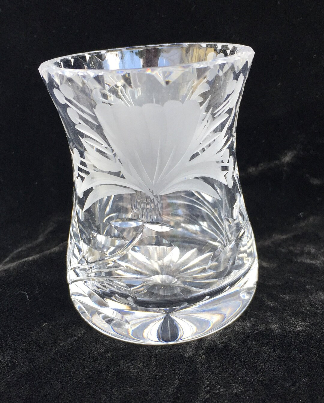 Antique Royal Brierley Cut Crystal Glass Etched Flower Toothpick Holder