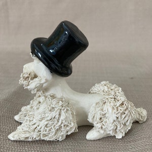 Vintage Mid Century Porcelain Spaghetti Poodle Dog Figurine With Top Hat