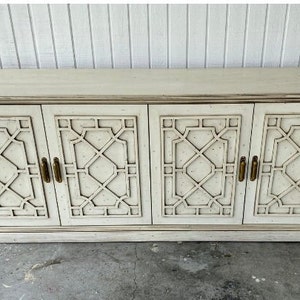 1970s Chinese Chippendale Fretwork Lacquered Regency Sideboard