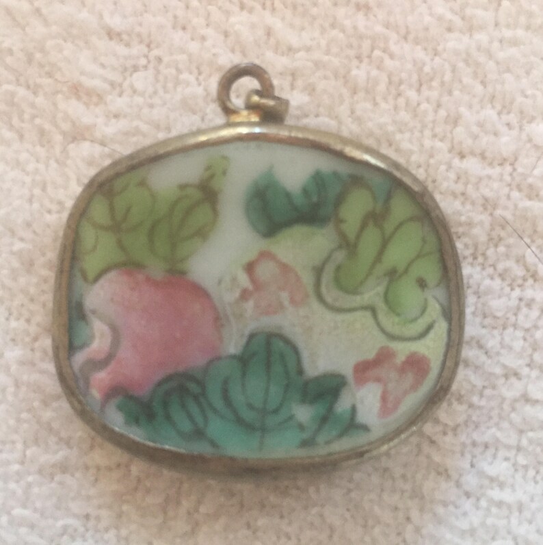 Vintage Handpainted Art Pottery Shard Necklace Pendant