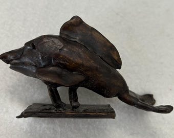 Escultura de pez brutalista de bronce firmada, estilo moderno de mediados de siglo, vintage S