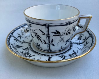 Vintage Hammersley Bamboo Black Hollywood Regency Tea Cup and Saucer Set
