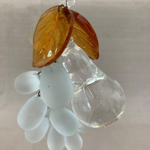 Vintage Mid Century Murano Amber Frosted Art Glass Grape Cluster Pear Hanging Chandelier Fixture Prism Drop Hardware Salvage