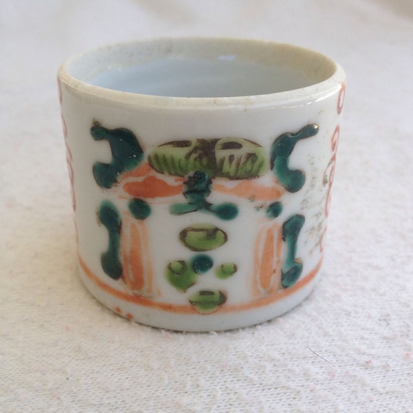 Antique Asian Oriental Japanese Chinese Handpainted Pottery Brush Sake Cup