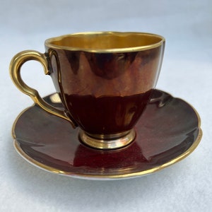 Vintage Carltonware England Porcelain Rouge Royale Gilt Demitasse Cup and Saucer 1582