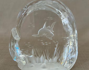 Vintage Waterford Crystal Hand Etched Sean Egan Shark Paperweight Sculpture